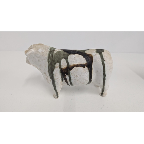 95 - Large Melmaware Hereford Bull 24cm Long, 14cm High, A Vintage Chalkware Bull 20cm Long, 13cm High an... 