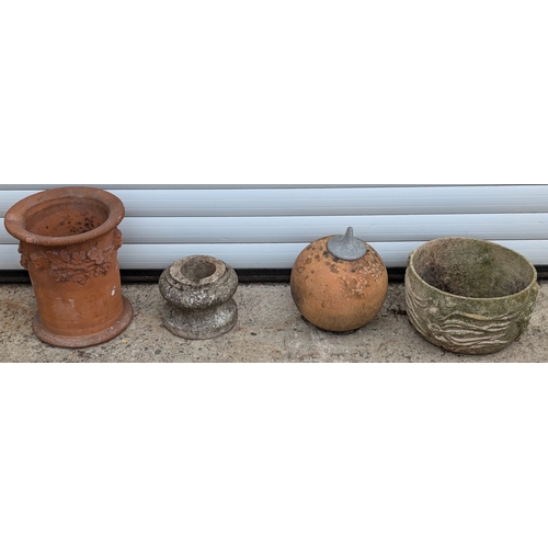 865 - Terracotta Planter, Pillar Top, And Concrete Planter On Granite Base