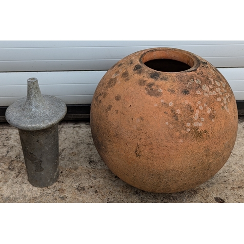 865 - Terracotta Planter, Pillar Top, And Concrete Planter On Granite Base