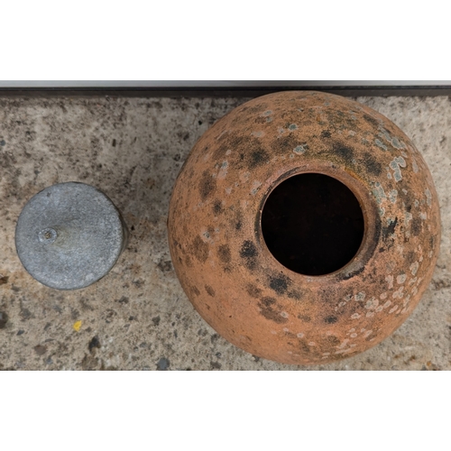 865 - Terracotta Planter, Pillar Top, And Concrete Planter On Granite Base