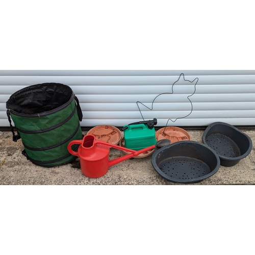 866 - Folding Garden Bin With Pot Movers, Watering Can, Fuel Can And More