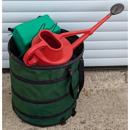 866 - Folding Garden Bin With Pot Movers, Watering Can, Fuel Can And More