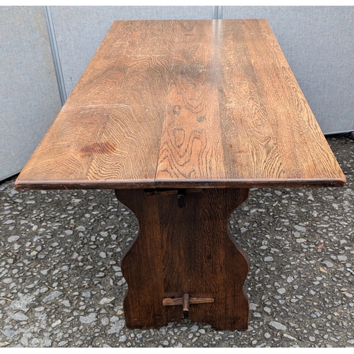 973 - Vintage Oak Refectory Kitchen Table - Top Has Split - 74 x 137 x 48cm