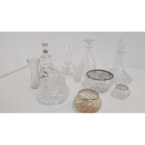 1012 - A Collection Of Antique Crystalware Including: Decanters, Rose Bowl Vases Etc. - 11 Items In Total