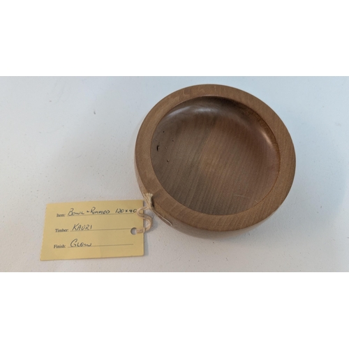 120 - Carved Wooden Items Including: Kauri Rimmed Bowl - 12 x 4cm - Glow Finish Australia; Small Rough Car... 