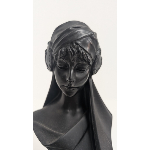 123 - A Reproduction Art Nouveau Portrait Bust Of A Young Lady Wearing A Hat - Inscribed Scheherazade And ... 