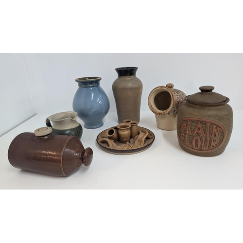 153 - A Collection Of Stoneware And Pottery Including: Antique Stoneware Hot Water Bottle; Mid Century Cor... 