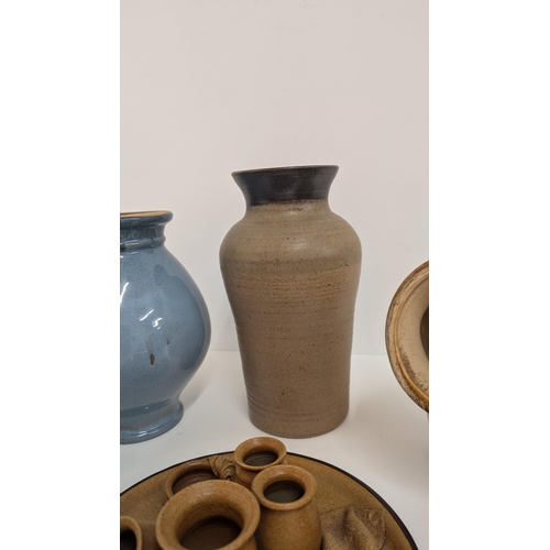 153 - A Collection Of Stoneware And Pottery Including: Antique Stoneware Hot Water Bottle; Mid Century Cor... 