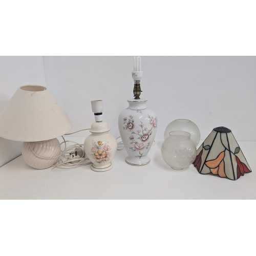 595 - 3 Vintage Porcelain Lamps - St. Michael's - Marks & Spencer - Tallest 29cm With 2 Vintage Glass Shad... 