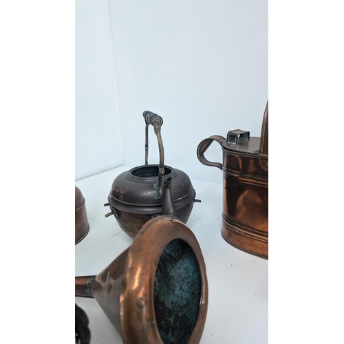 70 - A Lovely Collection Of Antique Brass And Copper Items Including: Copper Kettles; Watering Can; Funne... 