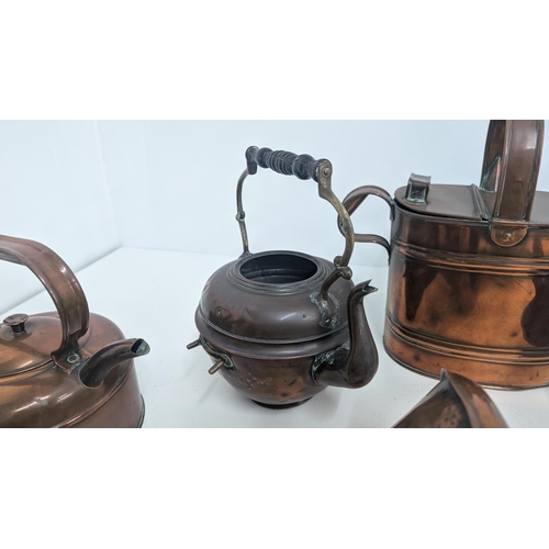 70 - A Lovely Collection Of Antique Brass And Copper Items Including: Copper Kettles; Watering Can; Funne... 