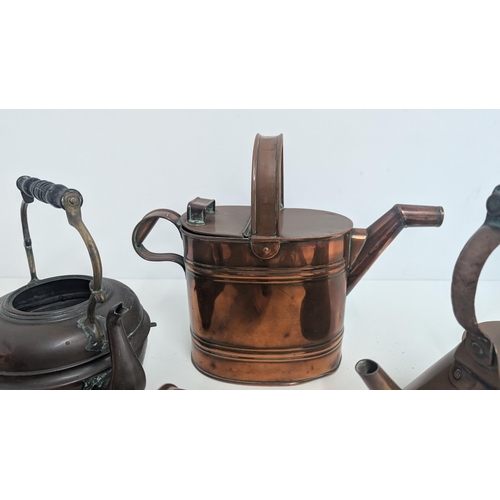 70 - A Lovely Collection Of Antique Brass And Copper Items Including: Copper Kettles; Watering Can; Funne... 