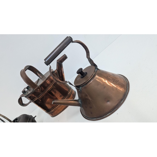 70 - A Lovely Collection Of Antique Brass And Copper Items Including: Copper Kettles; Watering Can; Funne... 