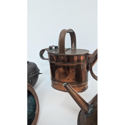 70 - A Lovely Collection Of Antique Brass And Copper Items Including: Copper Kettles; Watering Can; Funne... 