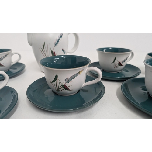 97 - Vintage Denby Stoneware Greenwheat Pottery Teaset Consisting Of: 6 Cups; 6 Saucers; 1 Sugar Bowl; 1 ... 