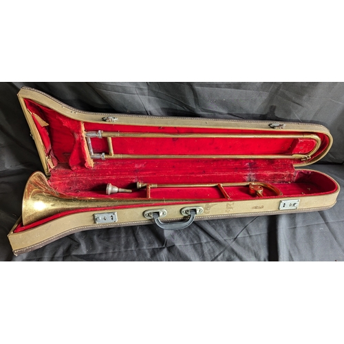 1518 - Vintage Trombone In Hard Case