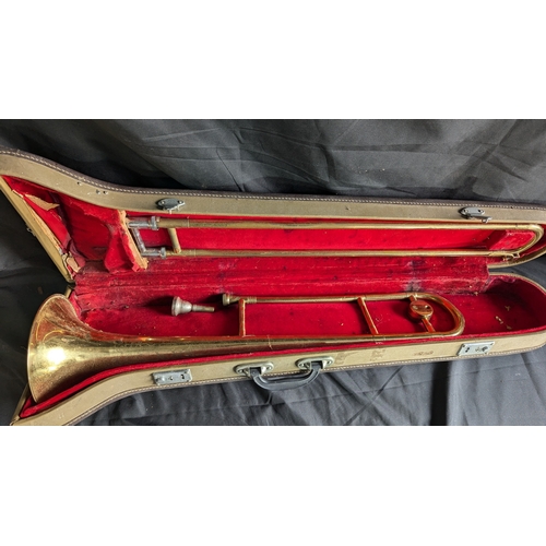 1518 - Vintage Trombone In Hard Case