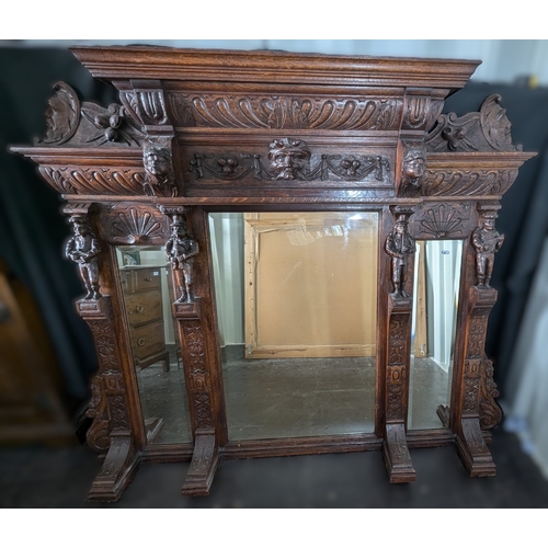 43 - Heavy Carved Over Mantle Triple Bevelled Mirror - 130 x 155cm