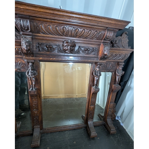 43 - Heavy Carved Over Mantle Triple Bevelled Mirror - 130 x 155cm