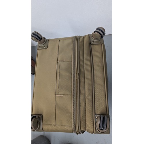 138 - Genuine Hartman Expandable Luggage - Near New Condition - Olive Green. Large Case with Brown Handle ... 