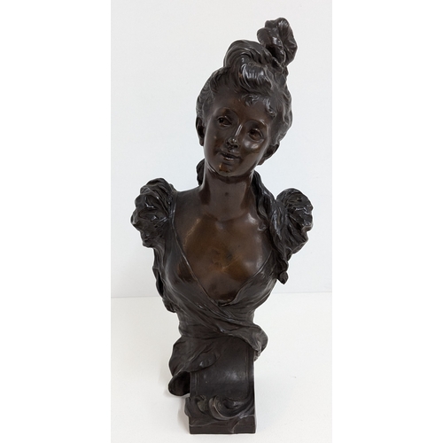 4 - A Bronze Bust of a Young Girl by H . Moreau Curieuse  57cm High