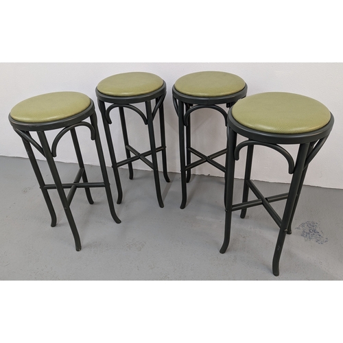 100 - .4 Padded Green Lloyd Loom Of Spalding Bar Stools - 80cm Tall