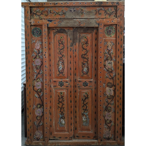 3 - An Antique Hand Painted  Moroccan Door Featuring Parrots, Sunflower and Fish.  Total Height 179cm, W... 