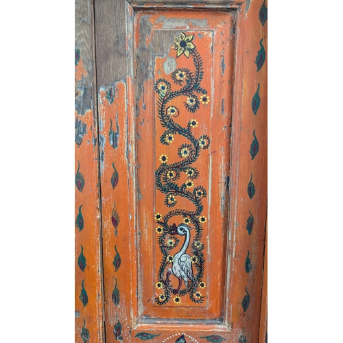 3 - An Antique Hand Painted  Moroccan Door Featuring Parrots, Sunflower and Fish.  Total Height 179cm, W... 