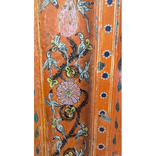 3 - An Antique Hand Painted  Moroccan Door Featuring Parrots, Sunflower and Fish.  Total Height 179cm, W... 