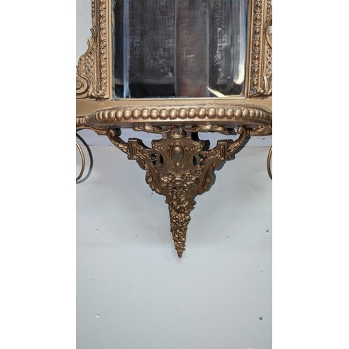 1 - A Matching Pair Of Antique Gilt Archtop Adam Style Mirrors With A Shaped Shelf And 2 Adjacent Candle... 