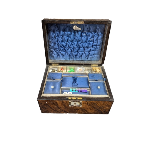 9 - A Mother of Pearl Inlaid Sewing Box and Contents