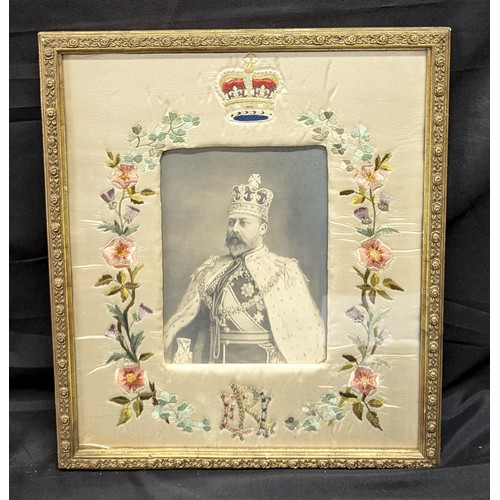 103 - A Photograph Of Edward VII In 1901 In Silk Embroidered Frame - 35 x 40cms