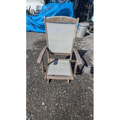 885 - 6x Hardwood Garden Chairs With Canvas Seating And Mosaic Topped Table On Metal Frame