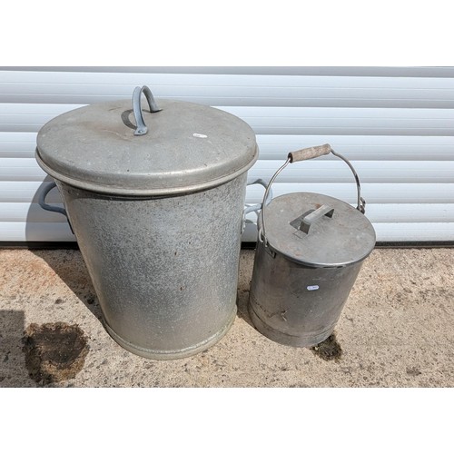 886 - A Heavy Galvanised Dustbin And Smaller Lidded Storage Bin