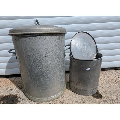 886 - A Heavy Galvanised Dustbin And Smaller Lidded Storage Bin