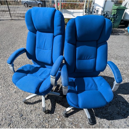 1521 - 2 Blue Adjustable Swivel Office Chairs - One With Small Tear As Pictured