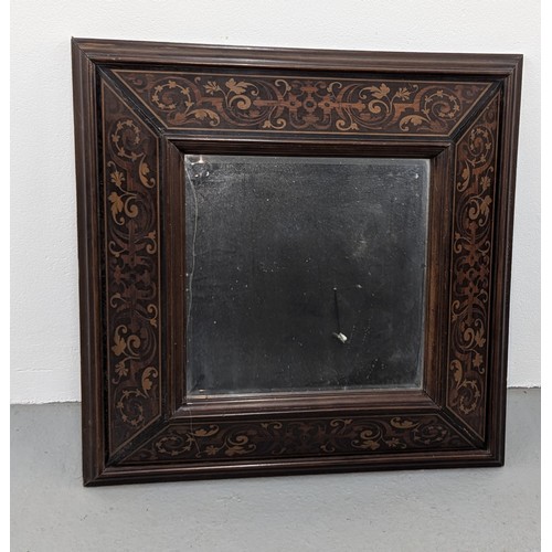 79 - A Marquetry Inlaid Ornate Mirror 80cm x 80cm Square