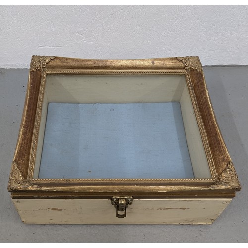 105 - A Dealers Box with Gilt Pictured Framed Lid 41cm x 36cm x 18cm