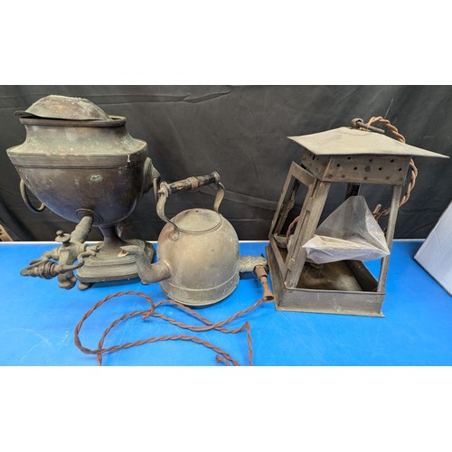 788 - Antique Kettle, Lantern And Spirit Kettle