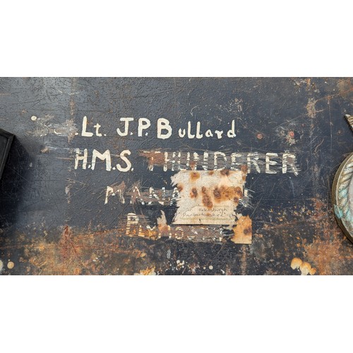 77 - Metal Trunk And Cash Box With Lt. J.P.B. Bullard With HMS Thunderer Plaque