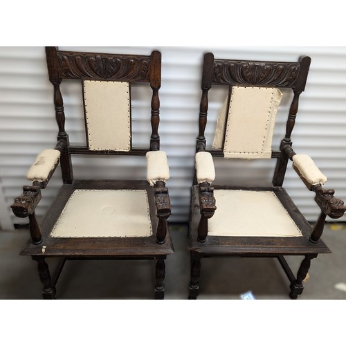 26 - Pair Of Large Carved Antique Chairs - 115 x 70 x 60cm Each