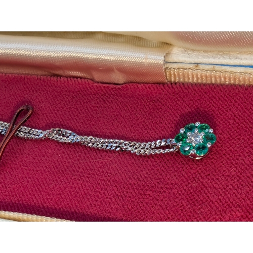 220 - 9ct White Gold Necklace With An Emerald And Diamond Pendant - Approximately 5gms