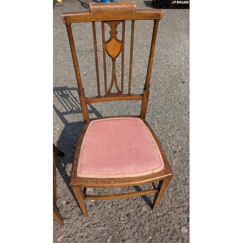 795 - A Pair Of Inlaid Chairs With Pink Upholstery