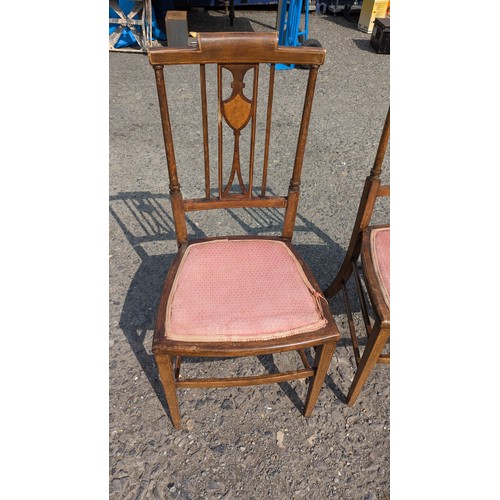 795 - A Pair Of Inlaid Chairs With Pink Upholstery