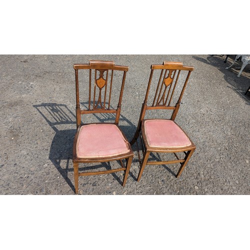 795 - A Pair Of Inlaid Chairs With Pink Upholstery