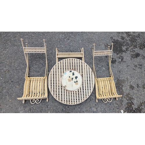 1013 - Folding Metal Bistro Table And 2 Chairs With Rose Motif - crack in motif