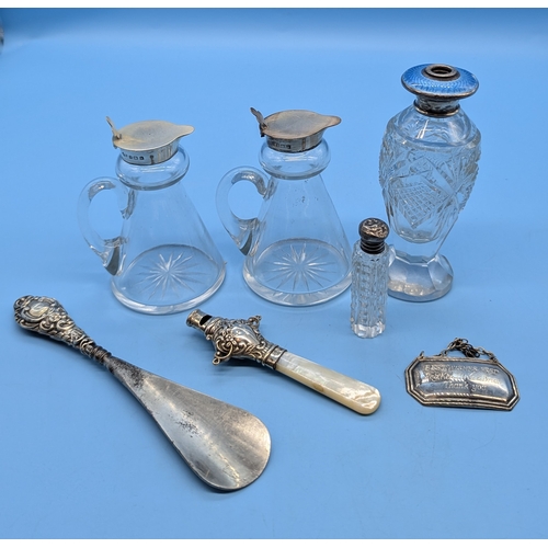 238A - A Quantity of Hallmarked Silver Vinaigrettes, Babies Rattle, Shoehorn etc