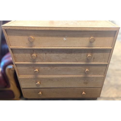 135 - A Limed Oak Heals Style Chest Of Drawers 91cm H, 93cm W, 48cm D