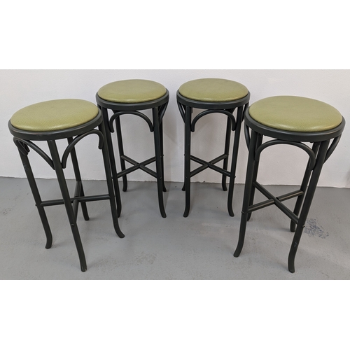 1082 - .4 Padded Green Lloyd Loom Of Spalding Bar Stools - 80cm Tall