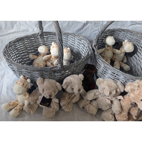 15 - 3 Woven Shopping Baskets And Selection Of Soft Toys